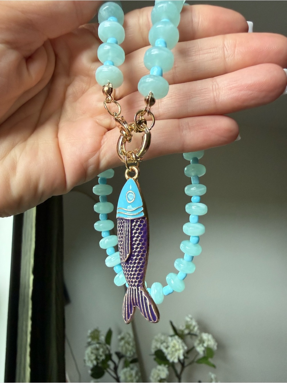 Blue Fish Charm Beaded Necklace trending - Picture 5 of 5